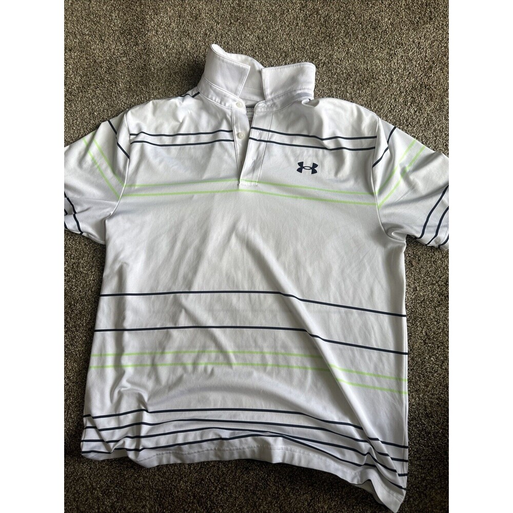 UNDER ARMOUR Polo Shirt Mens Large L The Playoff Polo Heat Gear White Black